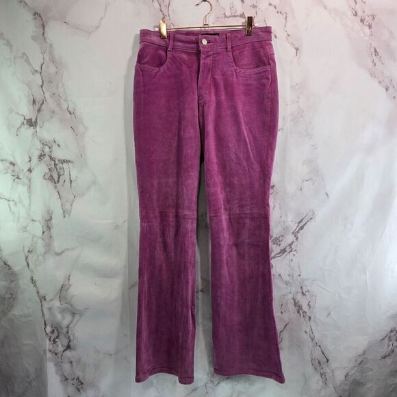 Vintage Leather Pants Womens 29 Pink Purple Y2K Flare Boot Suede High Rise - Picture 5 of 12